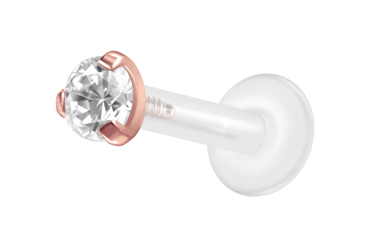 PTFE Labret Piercing mit Innengewinde + Titan-Aufsatz EINGEFASSTER KRISTALL